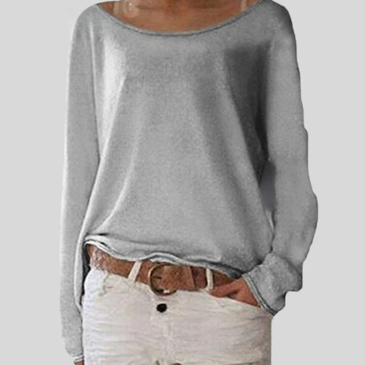 Loose Fit Boat Neck Women's Top with Asymmetrical Hem 2