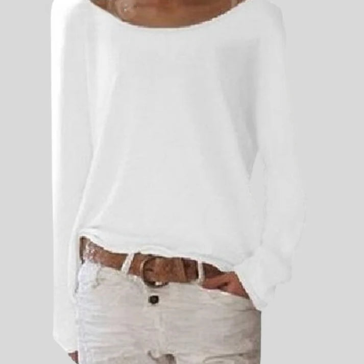 Loose Fit Boat Neck Women's Top with Asymmetrical Hem 3