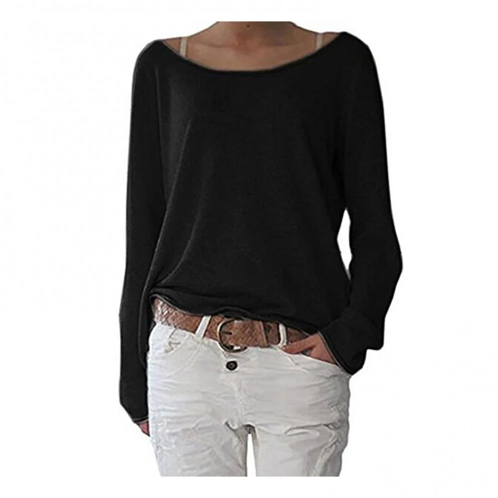 Loose Fit Boat Neck Women's Top with Asymmetrical Hem 4