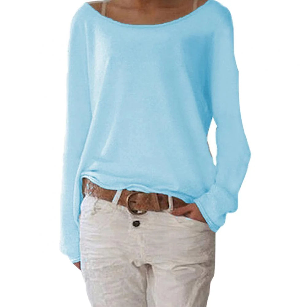 Loose Fit Boat Neck Women's Top with Asymmetrical Hem 5