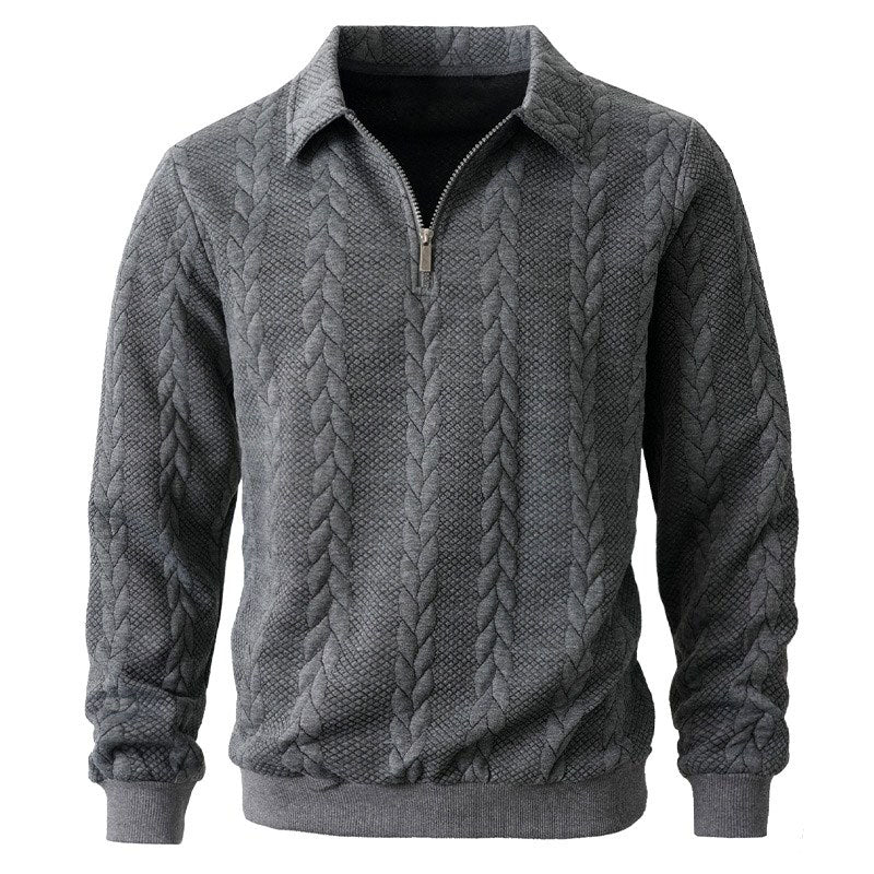 Men's Cable Knit Half Zip Sweater with Long Sleeves for Everyday Wear 0