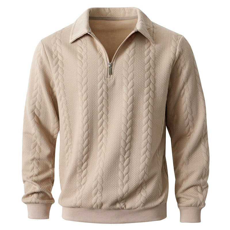 Men's Cable Knit Half Zip Sweater with Long Sleeves for Everyday Wear 3