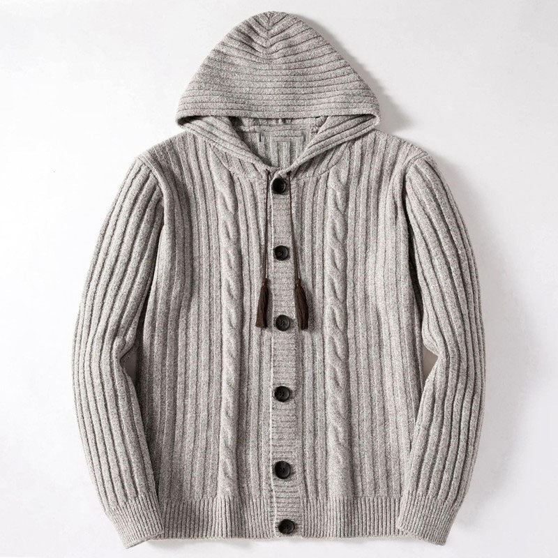 Men's Cable Knit Hooded Sweater with Thick Fabric 1