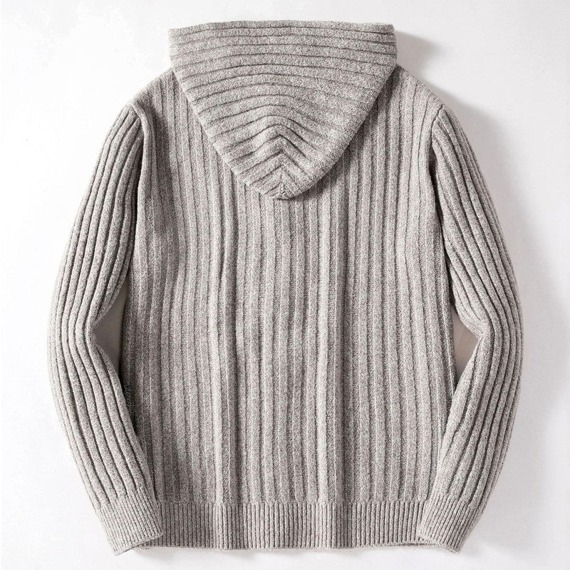 Men's Cable Knit Hooded Sweater with Thick Fabric 2
