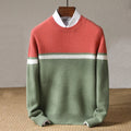 Men's Colorblock Crew Neck Knit Sweater with Contrast Stripe 0