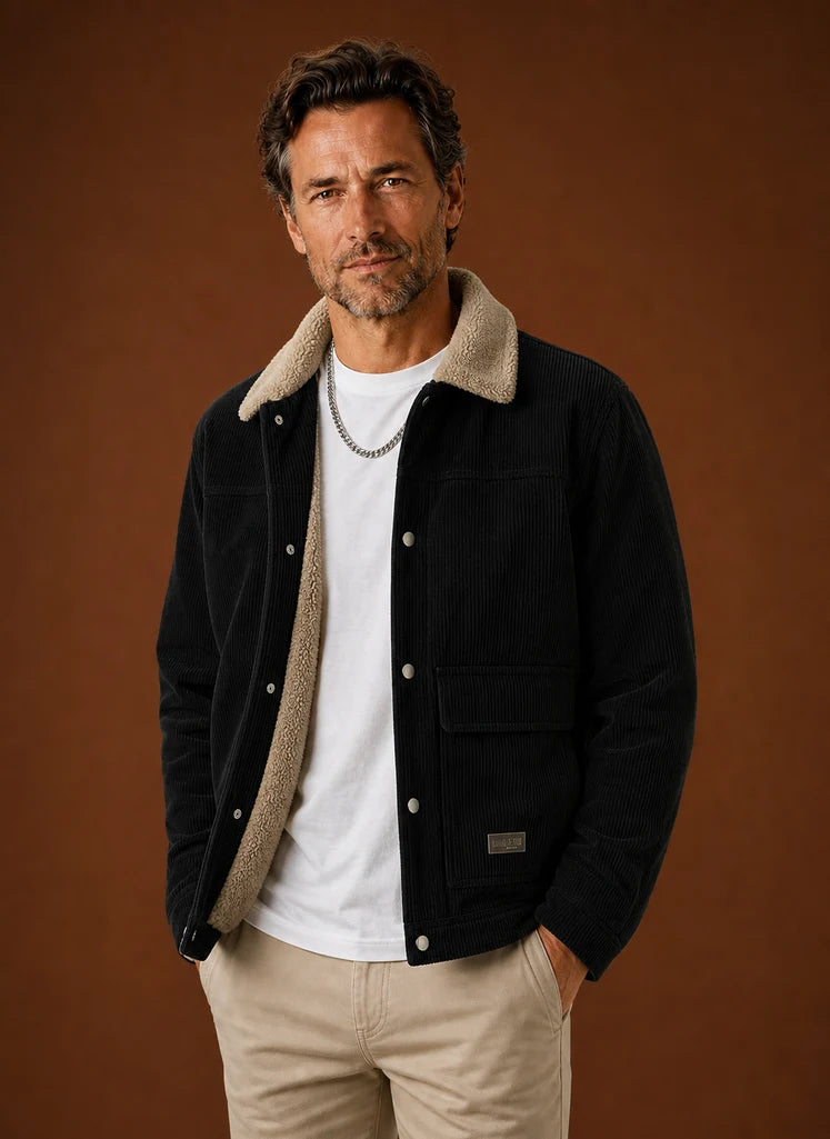 Men's Corduroy Sherpa Lined Jacket with Button Closure for Winter 0