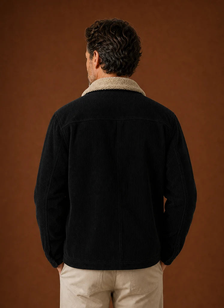 Men's Corduroy Sherpa Lined Jacket with Button Closure for Winter 1