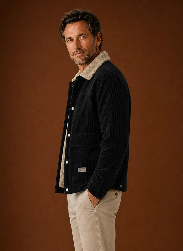 Men's Corduroy Sherpa Lined Jacket with Button Closure for Winter 3