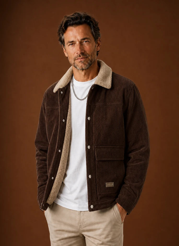 Men's Corduroy Sherpa Lined Jacket with Button Closure for Winter 4
