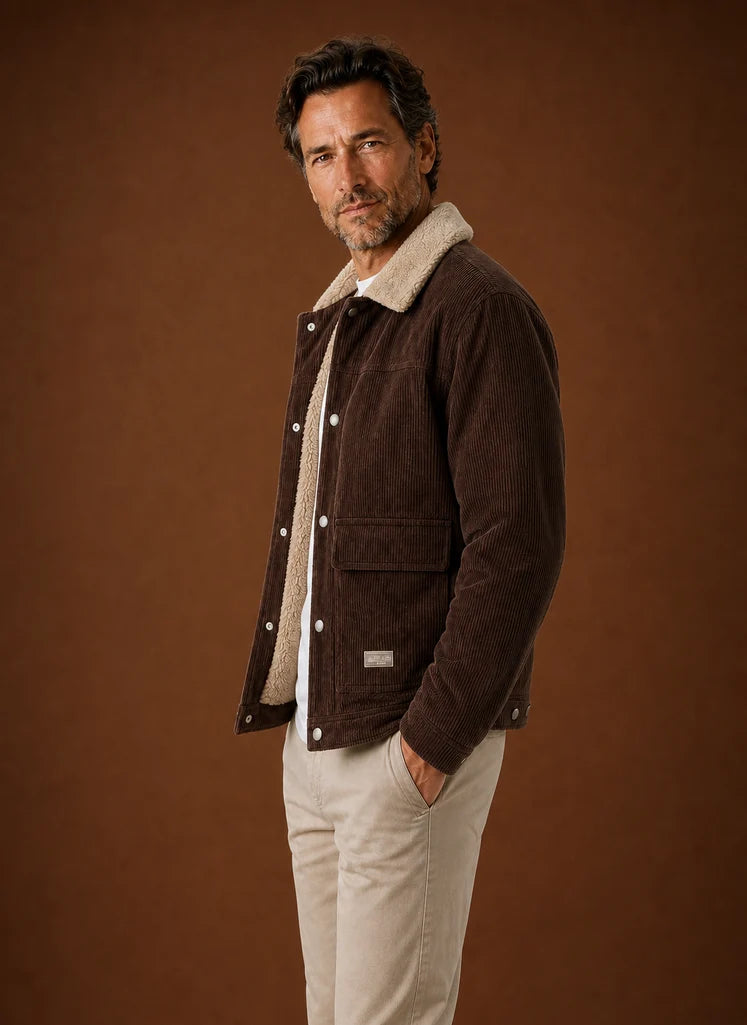 Men's Corduroy Sherpa Lined Jacket with Button Closure for Winter 5
