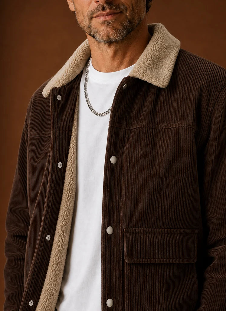 Men's Corduroy Sherpa Lined Jacket with Button Closure for Winter 6
