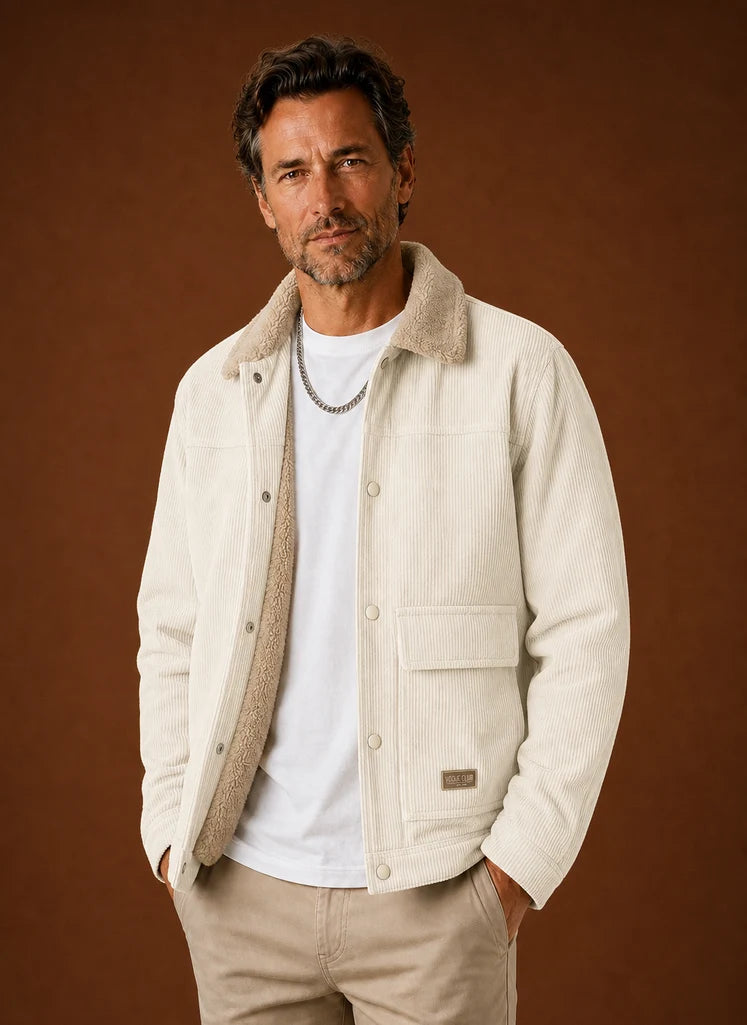 Men's Corduroy Sherpa Lined Jacket with Button Closure for Winter 8