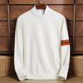 Men's Crew Neck Knit Sweater with Sporty Contrast Sleeve Stripe 0