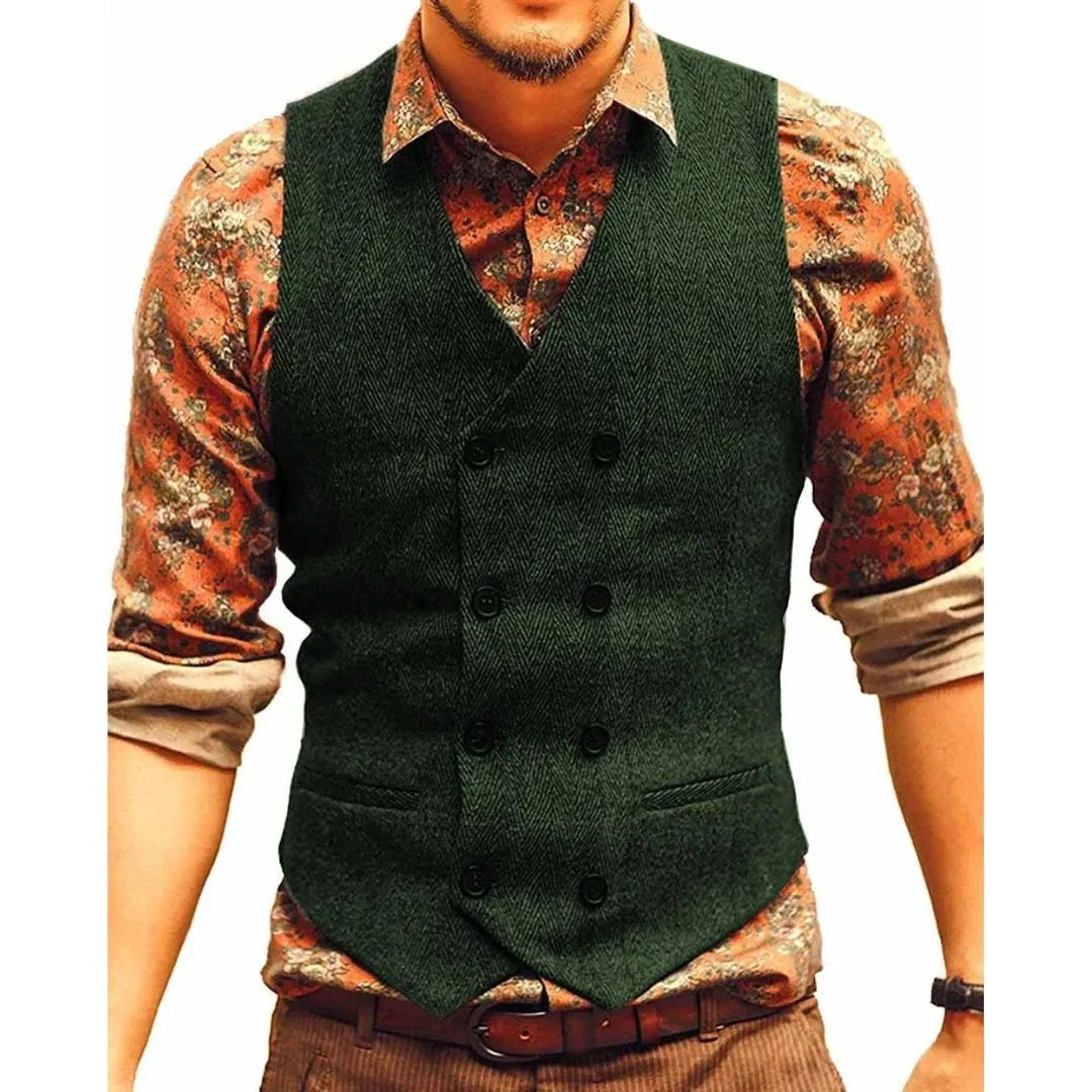 Men's Double-Breasted Vintage Waistcoat with Structured Fit 1