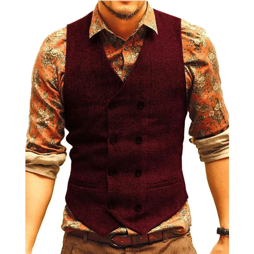 Men's Double-Breasted Vintage Waistcoat with Structured Fit 2