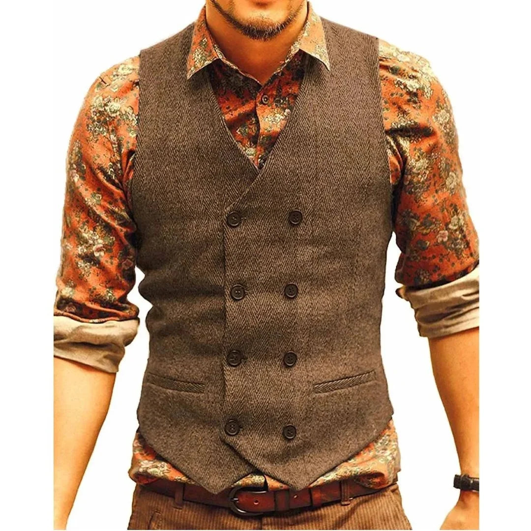 Men's Double-Breasted Vintage Waistcoat with Structured Fit 3