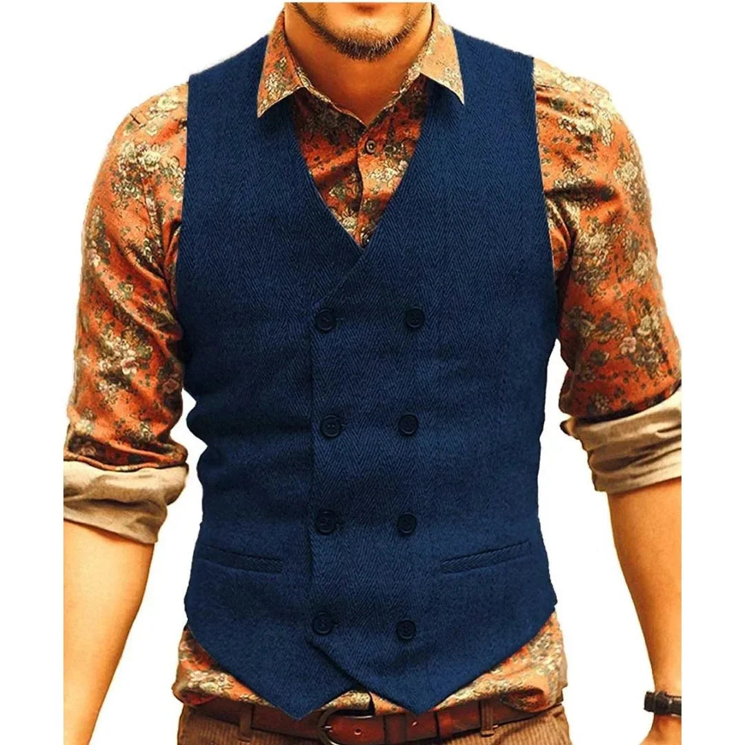 Men's Double-Breasted Vintage Waistcoat with Structured Fit 4