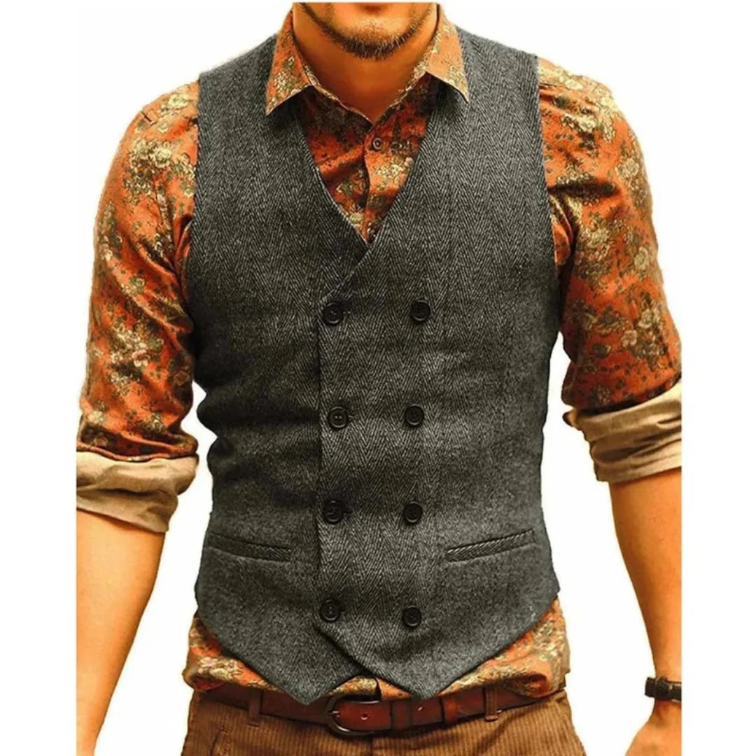 Men's Double-Breasted Vintage Waistcoat with Structured Fit 5