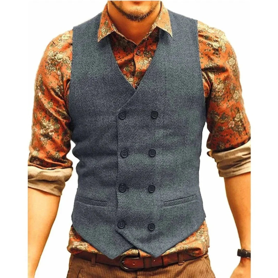 Men's Double-Breasted Vintage Waistcoat with Structured Fit 6