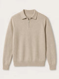 Men's Fine-Knit Sweater with Polo Collar and Neck Zip 0