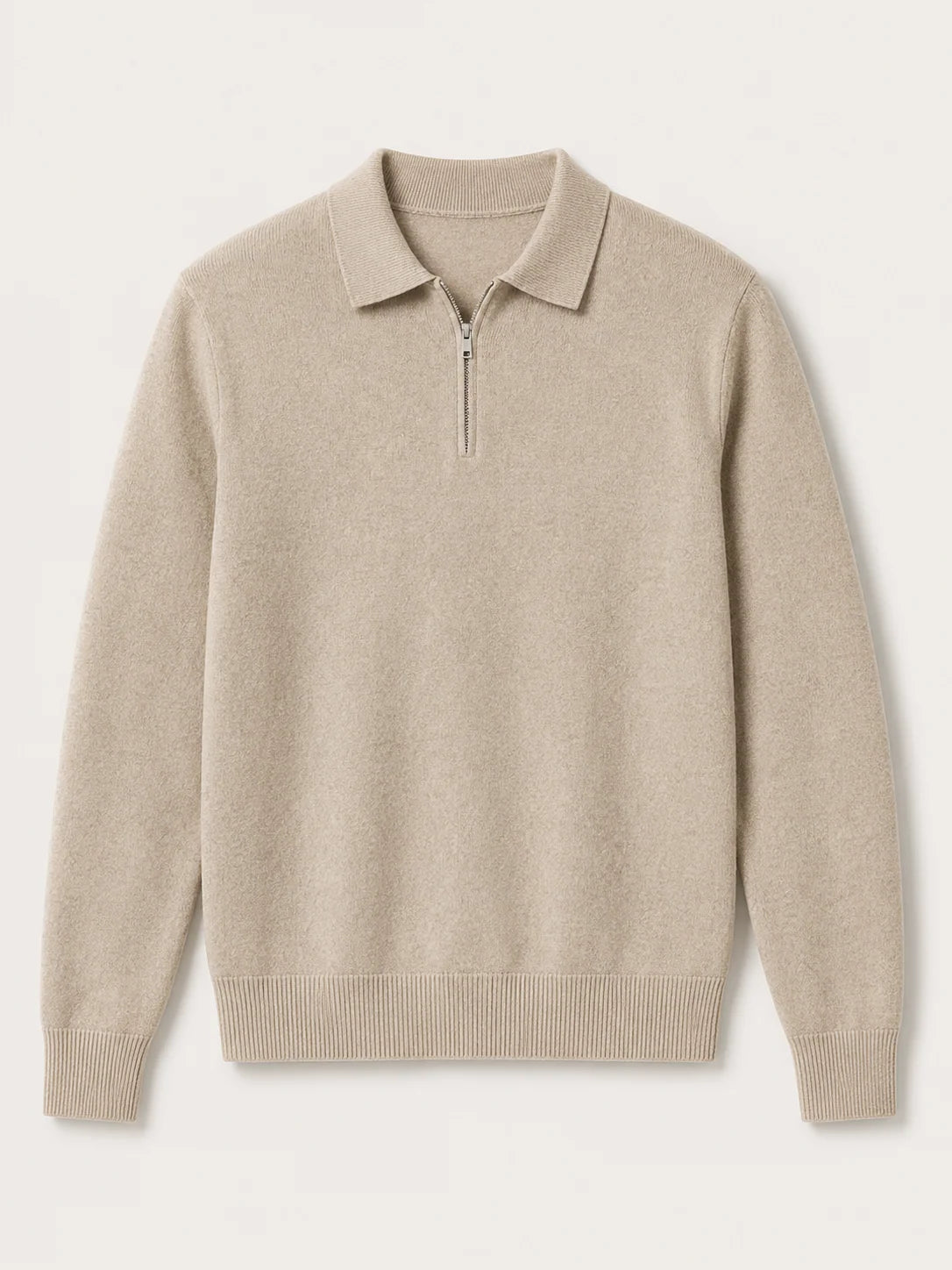 Men's Fine-Knit Sweater with Polo Collar and Neck Zip 0