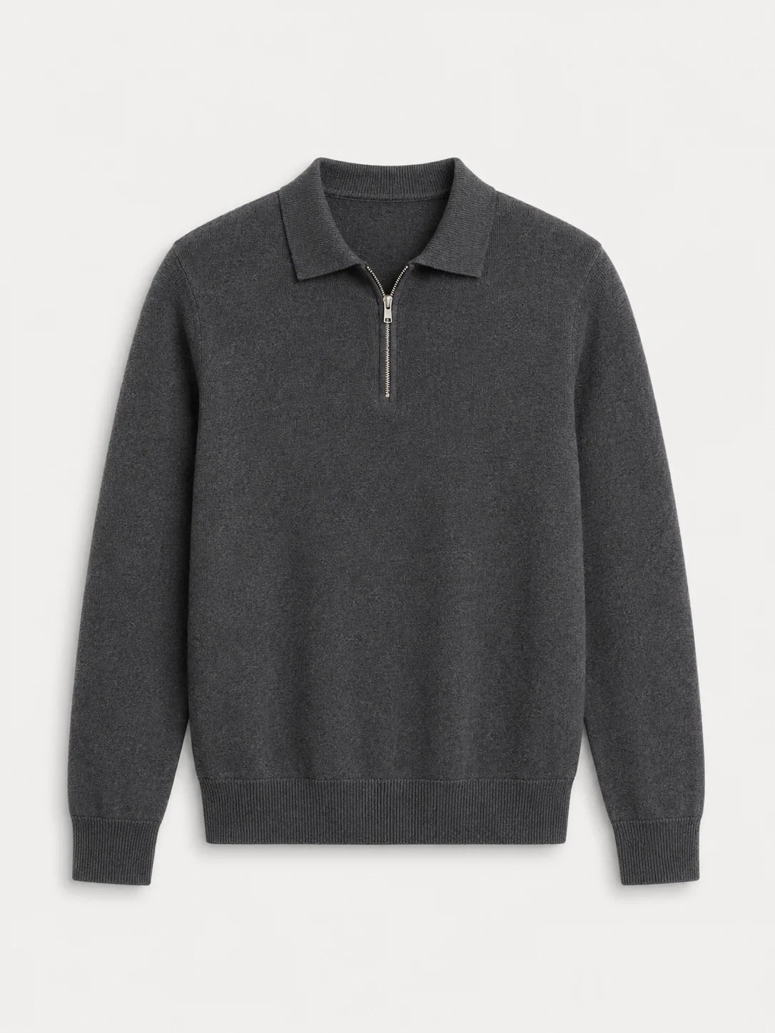 Men's Fine-Knit Sweater with Polo Collar and Neck Zip 1