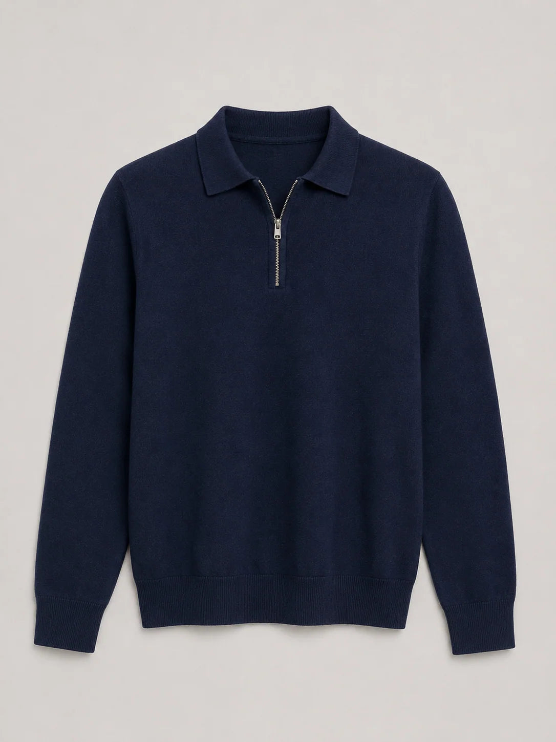 Men's Fine-Knit Sweater with Polo Collar and Neck Zip 2