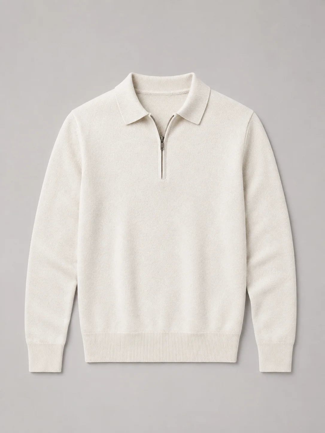 Men's Fine-Knit Sweater with Polo Collar and Neck Zip 3