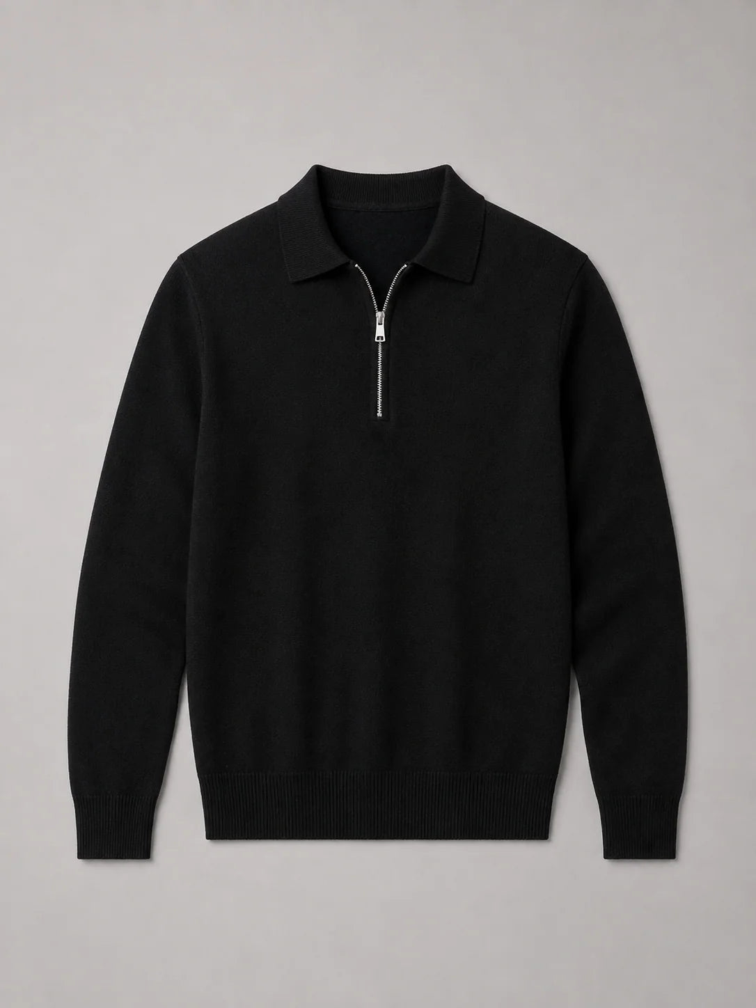 Men's Fine-Knit Sweater with Polo Collar and Neck Zip 4