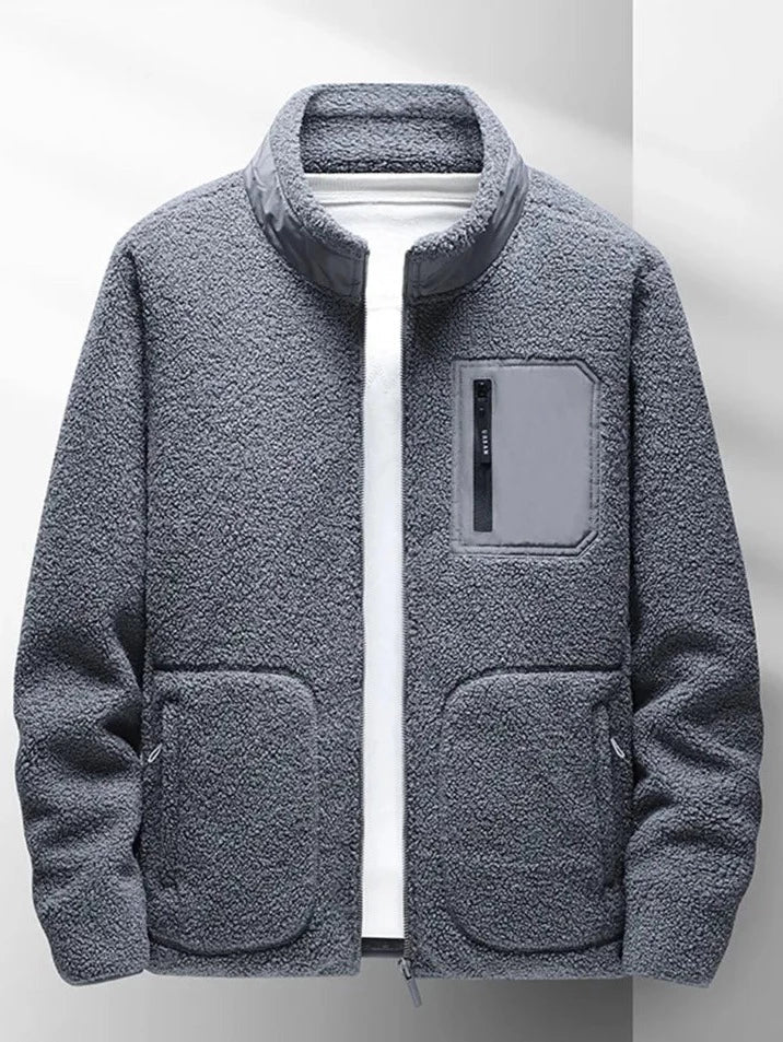 Men's fleece zip-up jacket with high collar, perfect for casual wear, featuring a sleek design and comfortable fit in a versatile color. 2