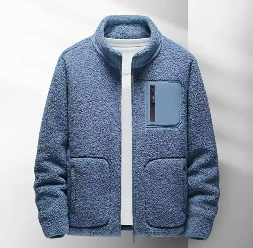 Men's fleece zip-up jacket with high collar, perfect for casual wear, featuring a sleek design and comfortable fit in a versatile color. 3