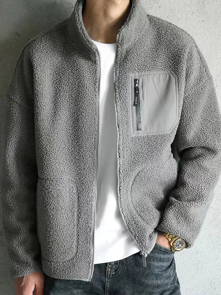 Men's fleece zip-up jacket with high collar, perfect for casual wear, featuring a sleek design and comfortable fit in a versatile color. 5