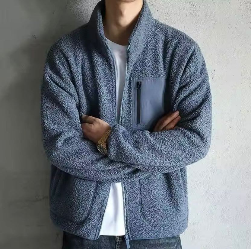 Men's fleece zip-up jacket with high collar, perfect for casual wear, featuring a sleek design and comfortable fit in a versatile color. 6