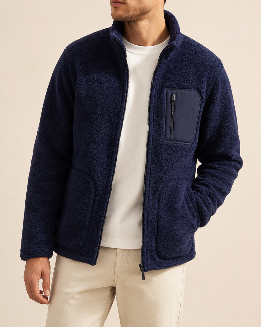 Men's fleece zip-up jacket with high collar, perfect for casual wear, featuring a sleek design and comfortable fit in a versatile color. 7