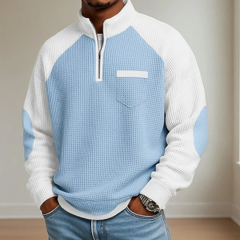 Men's Half-Zip Colorblock Sweater with Relaxed Fit 2