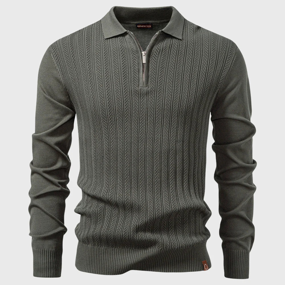 Men’s Half-Zip Textured Knit Long Sleeve Shirt 0