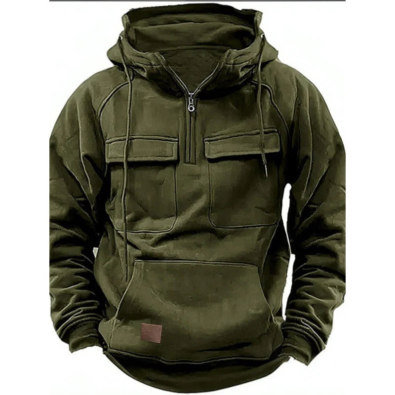 Men's Half-Zip Utility Hoodie with Multi-Pocket Design 2