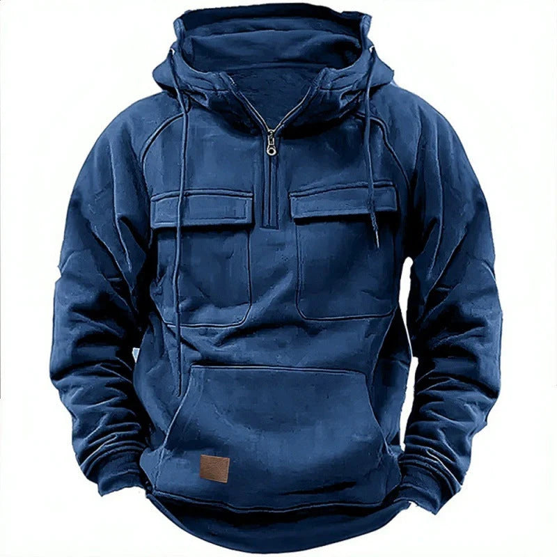 Men's Half-Zip Utility Hoodie with Multi-Pocket Design 3