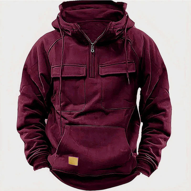 Men's Half-Zip Utility Hoodie with Multi-Pocket Design 4
