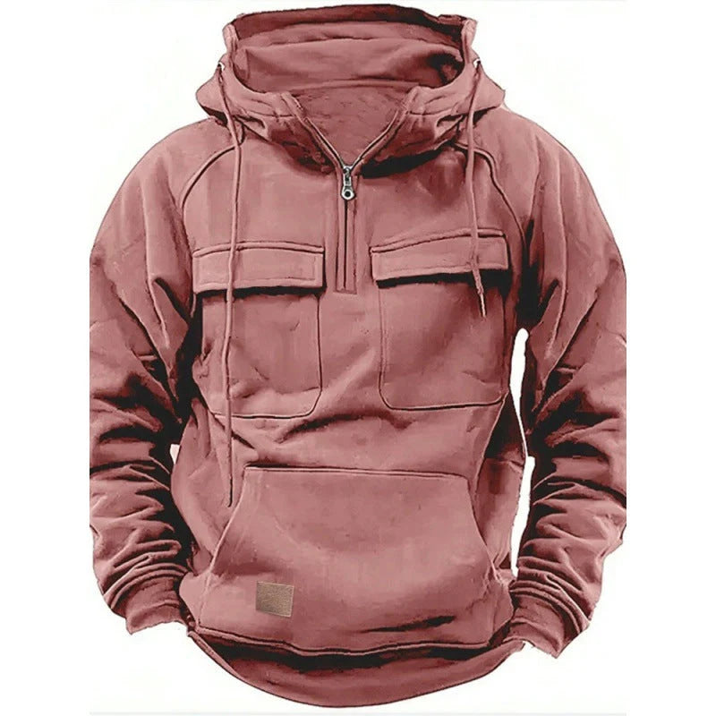 Men's Half-Zip Utility Hoodie with Multi-Pocket Design 7