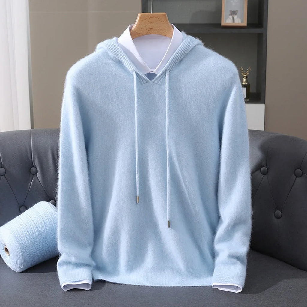 Men's Hooded Cashmere Pullover with Adjustable Drawstring for Versatile Wear 0