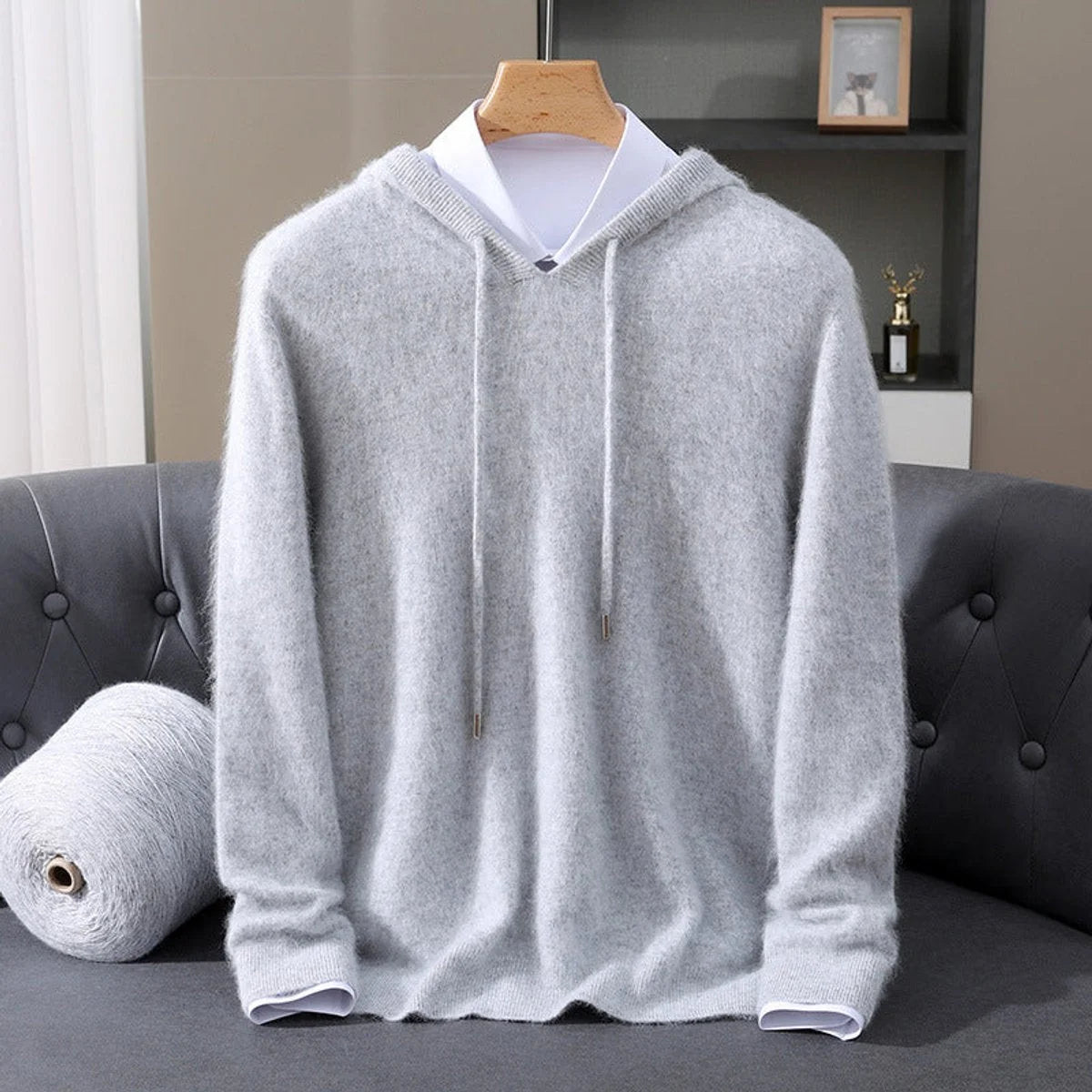 Men's Hooded Cashmere Pullover with Adjustable Drawstring for Versatile Wear 2
