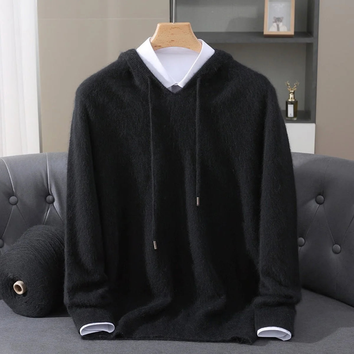 Men's Hooded Cashmere Pullover with Adjustable Drawstring for Versatile Wear 4