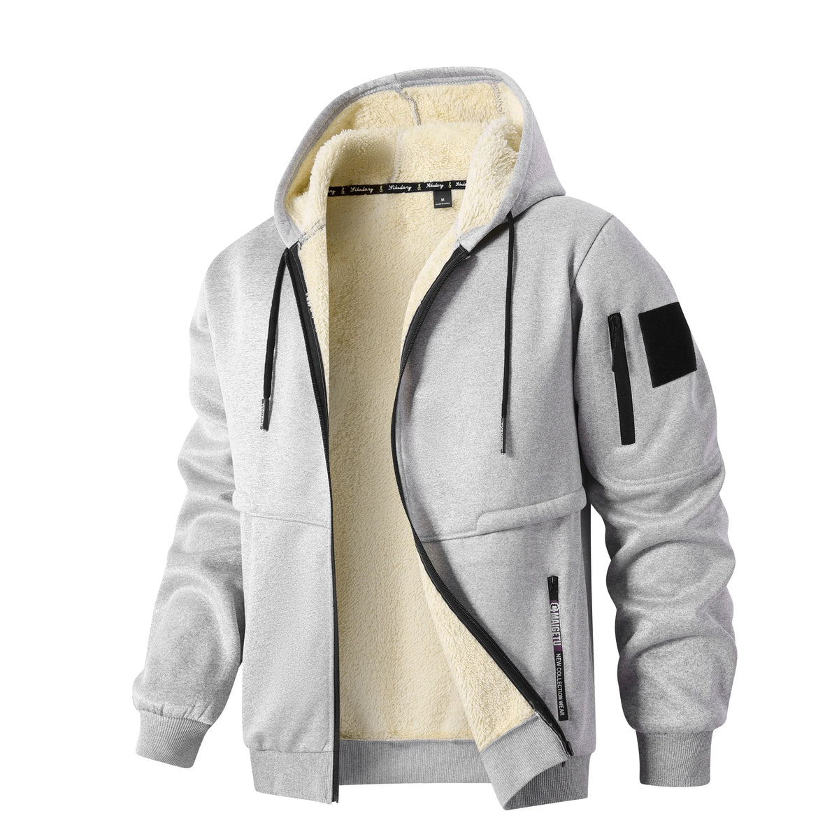 Men's Hooded Fleece Jacket with Sherpa Lining and Zip Sleeve Pocket 1