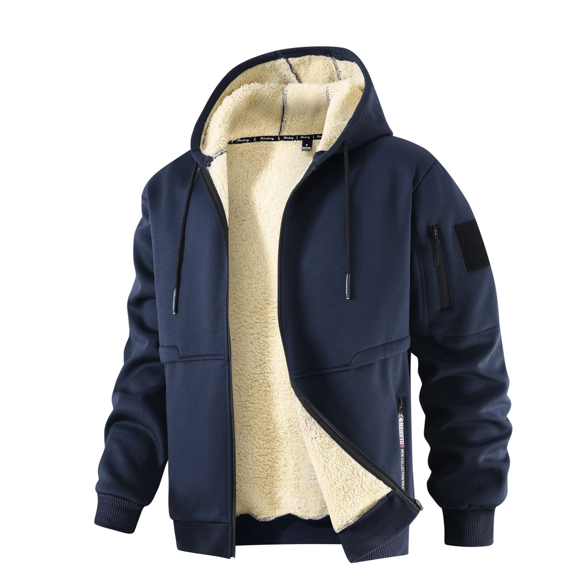 Men's Hooded Fleece Jacket with Sherpa Lining and Zip Sleeve Pocket 2