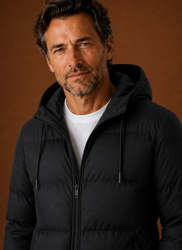 Men's Hooded Puffer Jacket with Zip Front and Hand Pockets 2