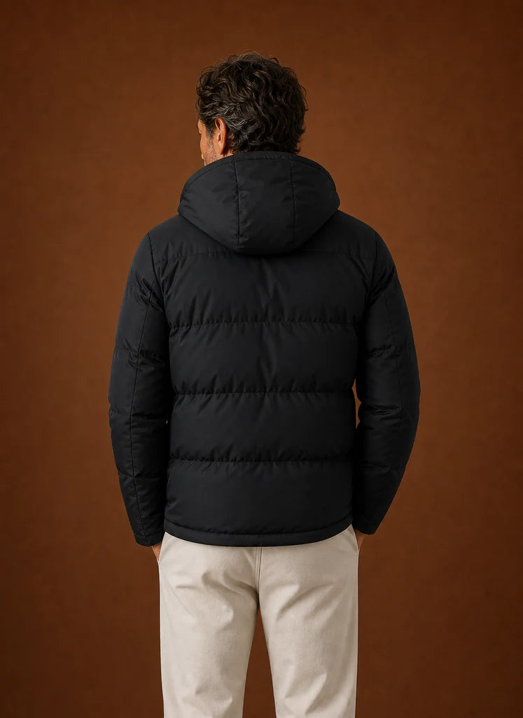 Men's Hooded Puffer Jacket with Zip Front and Hand Pockets 3