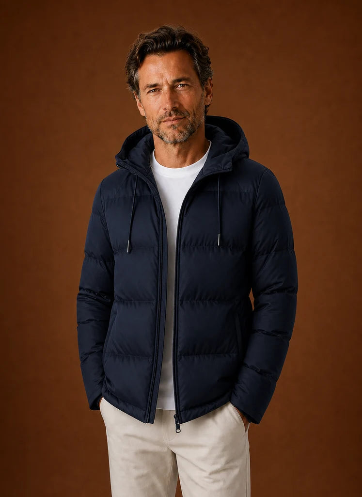 Men's Hooded Puffer Jacket with Zip Front and Hand Pockets 4