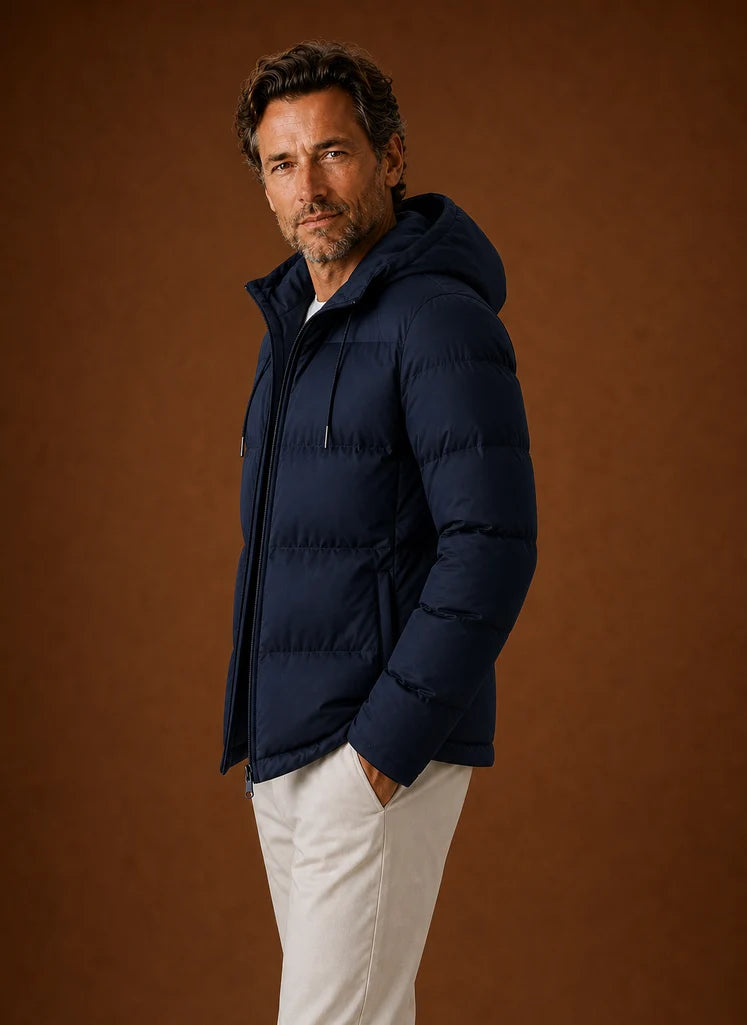Men's Hooded Puffer Jacket with Zip Front and Hand Pockets 5