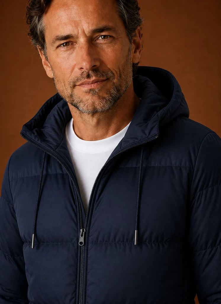 Men's Hooded Puffer Jacket with Zip Front and Hand Pockets 6